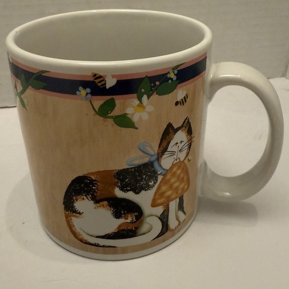 Sakura Garden Cats Calico Cat Fiddlestix Coffee Mug-Stoneware-Dishwasher & Micro - Picture 1 of 6